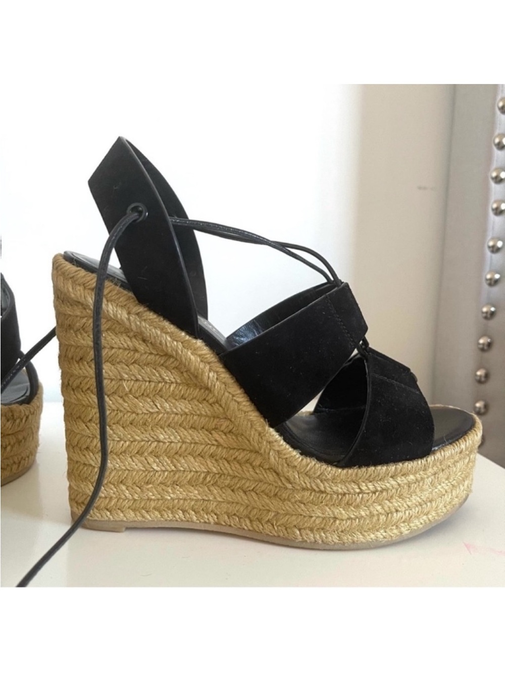 AUTHENTIC YSL SUEDE LACE UP WEDGES - Picture 9 of 15